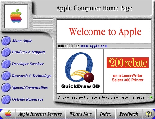 Die Apple.com Website 1995 - Quelle: ComputerMuseum.com