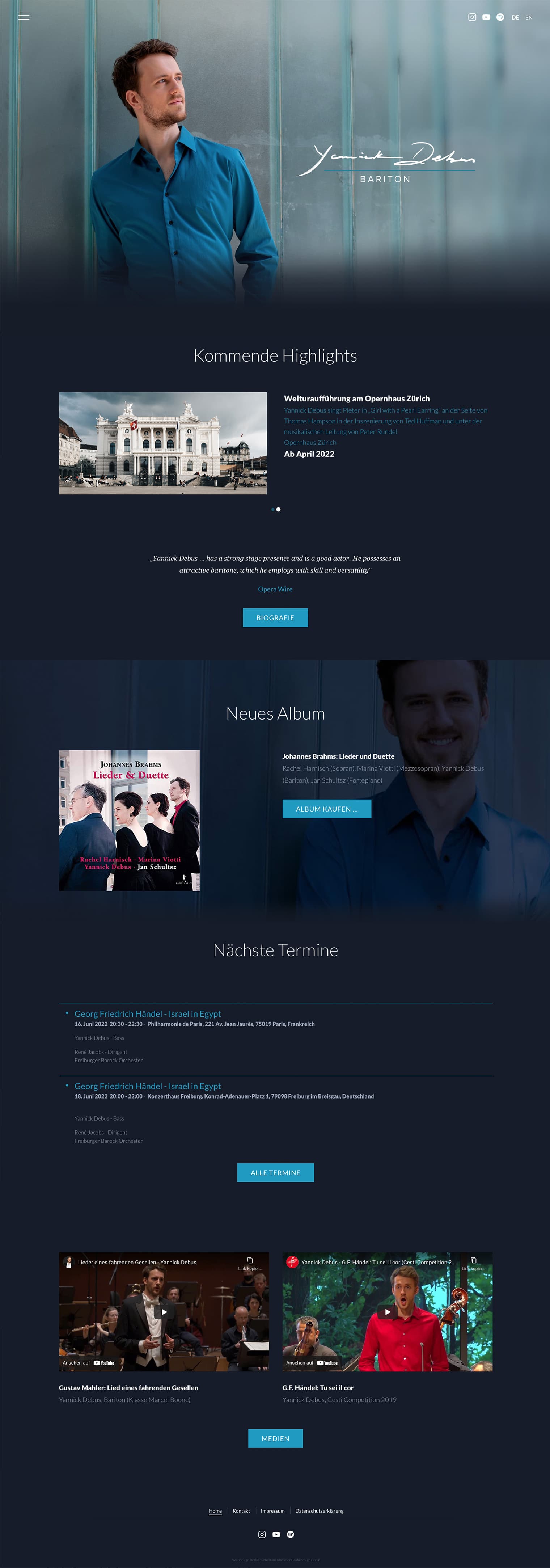Web Design Berlin - Website Design for Singer Yannick Debus